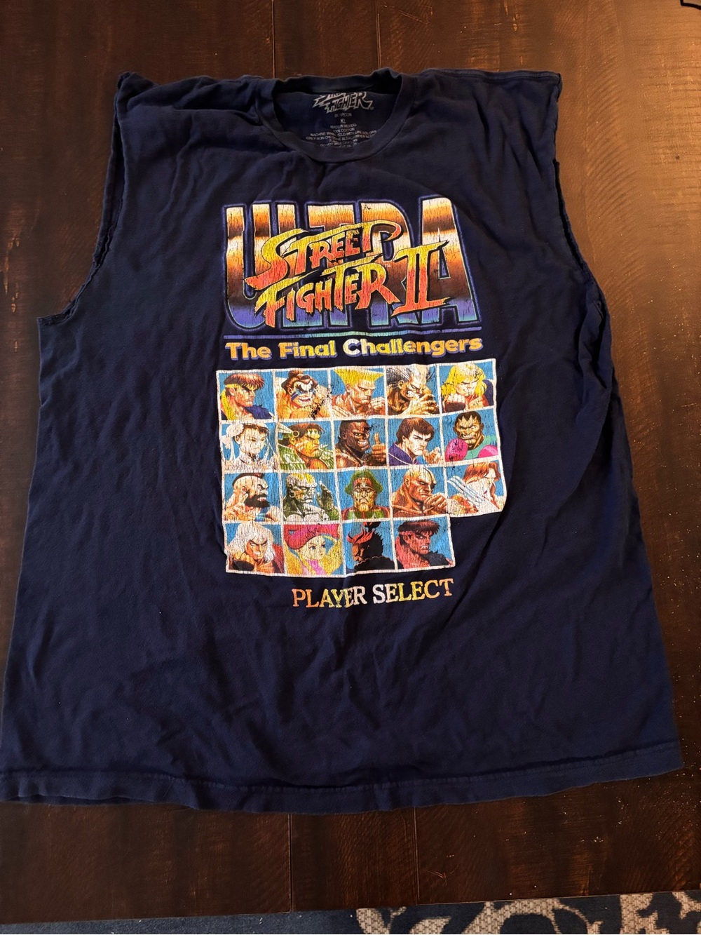 Street Fighter II Navy Graphic Muscle Tank Top